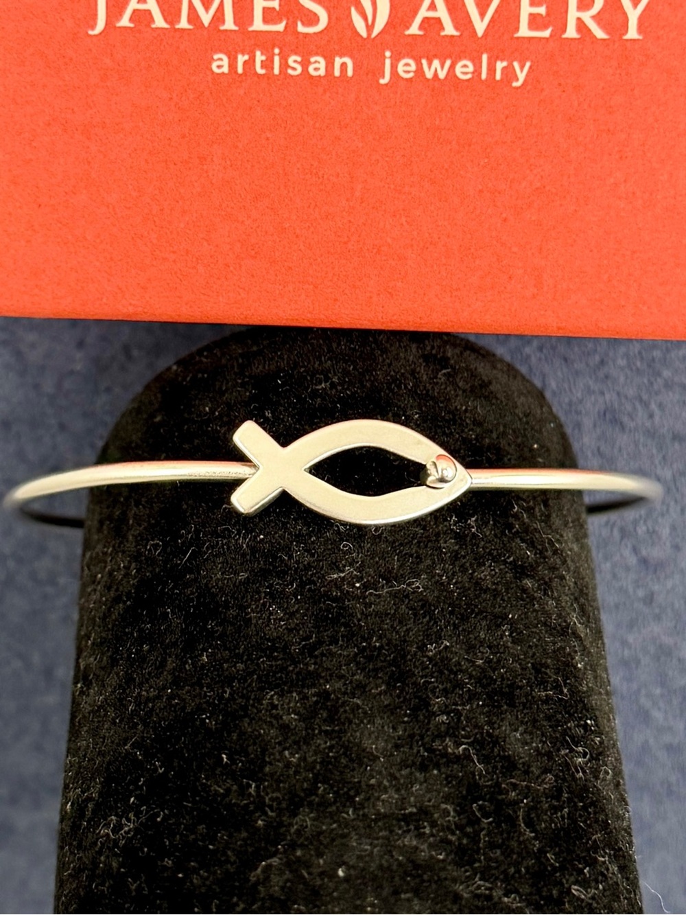 JAMES AVERY Sterling Silver Ichthus Fish Hook-On Bangle Bracelet; M/L; RETIRED